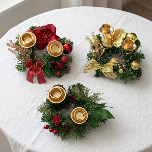 Candle Holder Navideño Doble | Decoración Festiva | 3 Estilos