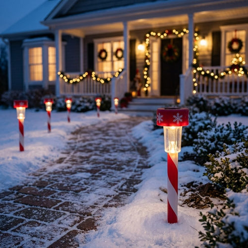 1 Pc Solar LED Christmas Yard Stake | Candy Cane & Snowflakes – Iluminar jardines y caminos en Navidad