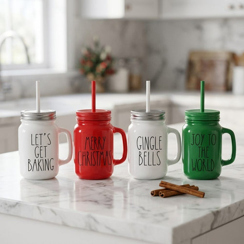 Christmas Mason Jar with Straw | Rojo, Blanco & Verde