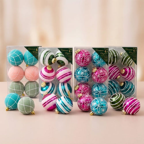 Esferas Navideñas | Set de 6 Piezas (Rosa, Azul & Verde)