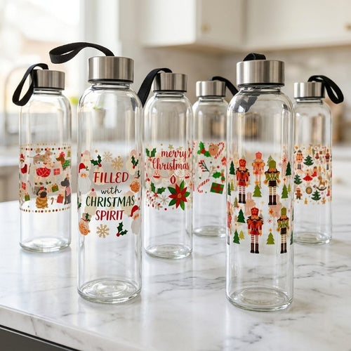 Festive Christmas Glass Bottle | 17 oz | 6 Holiday Designs