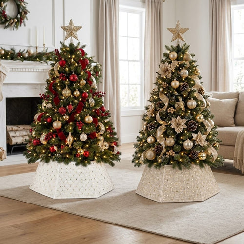 3D Satin Tree Collar 20" | Blanco & Crema con Lentejuelas
