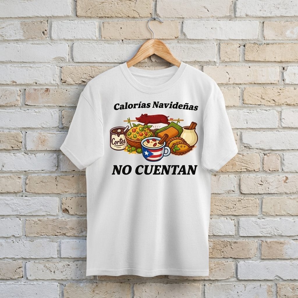 T-Shirts de Puerto Rico - ''Calorías Navideñas No Cuentan'' / Size Adulto