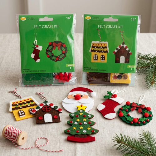 Kit de Manualidades Navideñas de Fieltro | 3 Diseños | Crea 2 Adornos
