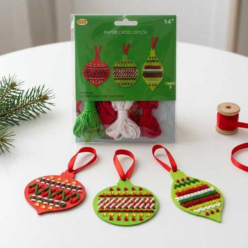 Kit de Bordado Navideño en Papel | 3 Adornos para el Árbol