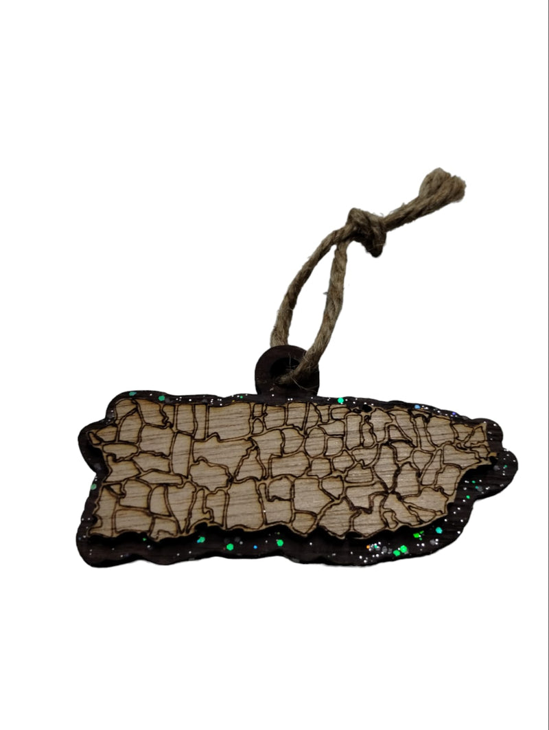 Artesanía en Madera - Ornamentos Mapa De Puerto Rico 3.5'' aprox.