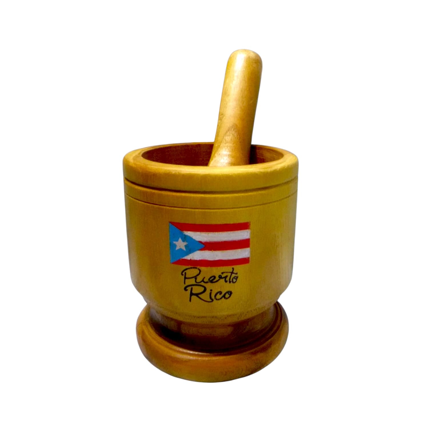 Souvenir- Pilón de Madera ''Puerto Rico'' / Mortero con Bandera
