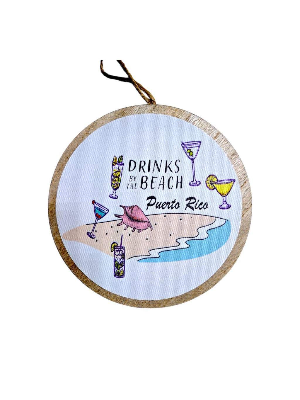 Puerto Rico Souvenir - Round Hanging Wooden Plaque (6.4")