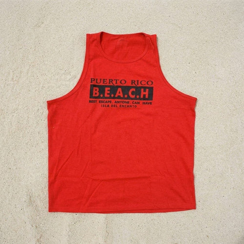 Souvenir de Puerto Rico- T-shirts de Puerto Rico – camisilla roja Puerto Rico B.E.A.C.H