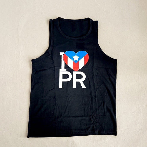 Souvenir de Puerto Rico- T-shirts de Puerto Rico – camisilla negra I ♥ PR con bandera