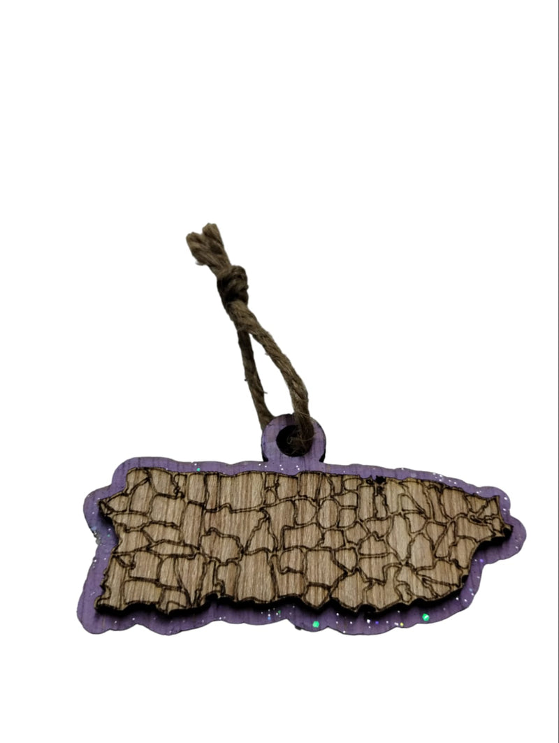 Artesanía en Madera - Ornamentos Mapa De Puerto Rico 3.5'' aprox.
