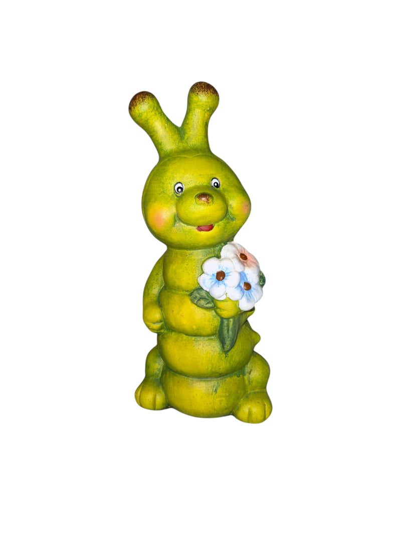 Figura de Ceramica para Patio- Oruga con flores y regadera
