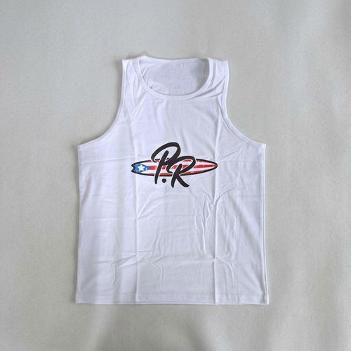 Souvenir de Puerto Rico- Tshirt de Puerto Rico sin mangas – camisilla blanca con logo P.R
