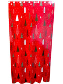 Navidad- Cortina de Baño Roja con Pinos Verde y Blancos 14pcs