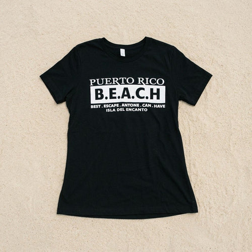 Souvenirs de Puerto Rico- T-Shirts de Puerto Rico – camiseta negra de mujer Puerto Rico B.E.A.C.H