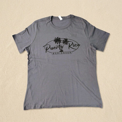 Souvenirs de Puerto Rico- T-Shirts de Puerto Rico – camiseta gris Puerto Rico Borinquen con palmas