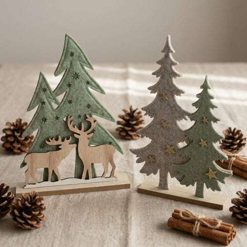Christmas Padded Tree & Reindeer Wooden Decor – 2 Styles