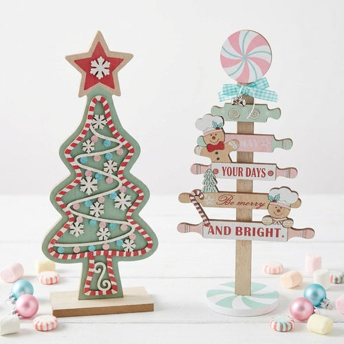 Pastel Candy Cane & Gingerbread Christmas Tree Plaque Decor (2 Estilos)