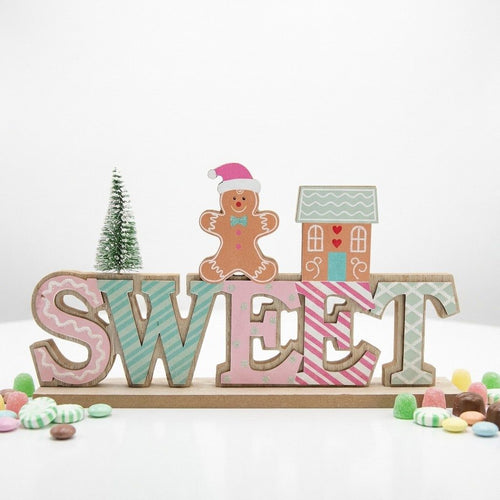 Gingerbread Christmas Wooden Table Decor "Sweet" | 11"