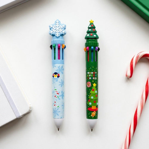 Christmas 10-Color Multicolor Ink Pens | Tree & Snowflake Designs