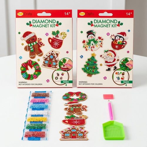 Manualidades | 4 Pc Christmas Diamond Magnet Kit | 2 Estilos