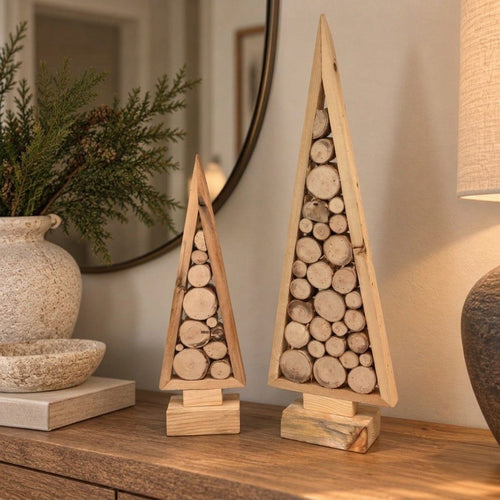 Árboles Navideños Rústicos con Detalles en Madera | 2 Tamaños