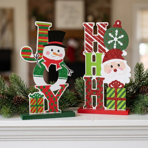XMAS | Placas Verticales de Madera, Santa "Ho Ho Ho" y Snowman "Joy" | 8.4"
