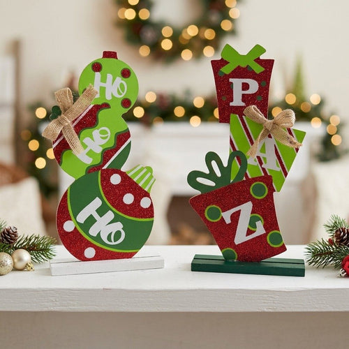 XMAS | Wooden Decorative Plaques | "Ho Ho Ho" & "Paz" | 9.2"