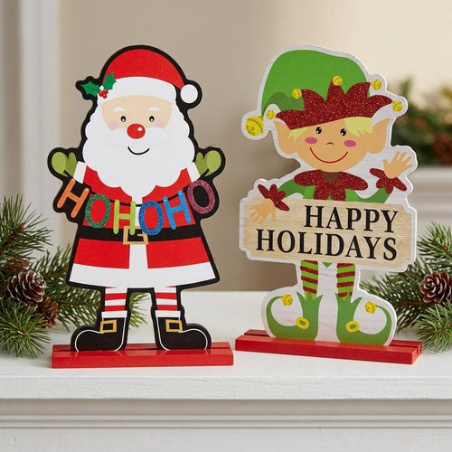 XMAS | Wooden Standing Decor | Elf & Santa Claus | 9.7"