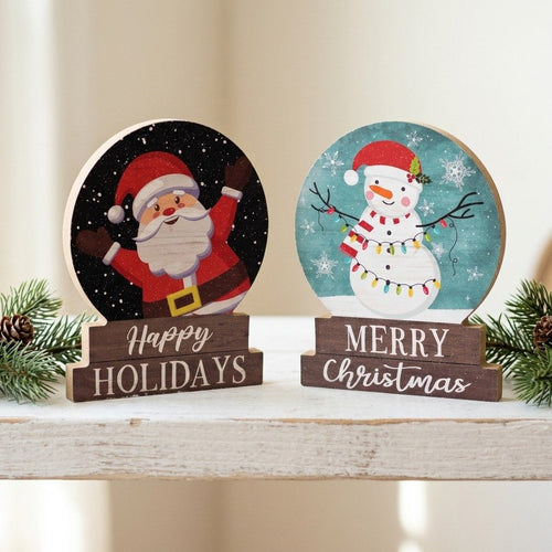 Wooden Christmas Snow Globe Decor | Santa & Snowman | 4.6" x 5.7"