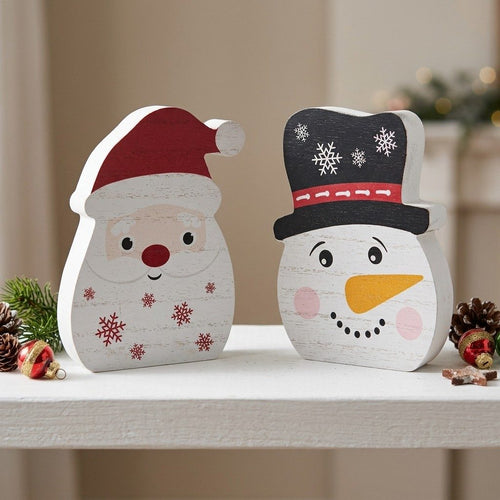Christmas Wooden Face Plaques | Santa & Snowman | 5.1"