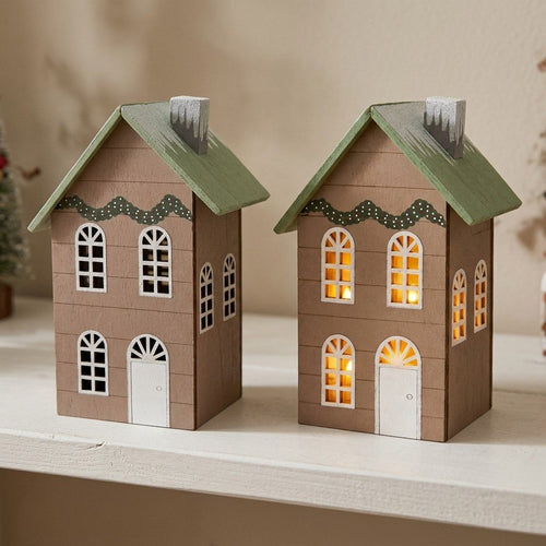 Casita Navideña de Madera Decorativa con Luz | Baterías NO Incluidas