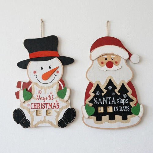 XMAS | Wooden Countdown Wall Hanging | Snowman & Santa | 13.3"