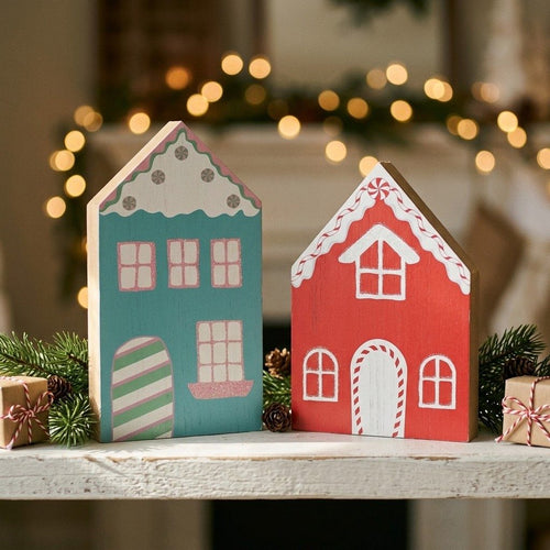 Xmas Wooden House Plaque | Casitas Navideñas de Madera 6.6" & 5.9"