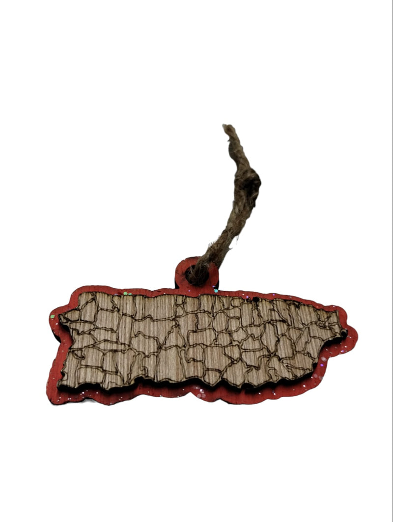 Artesanía en Madera - Ornamentos Mapa De Puerto Rico 3.5'' aprox.