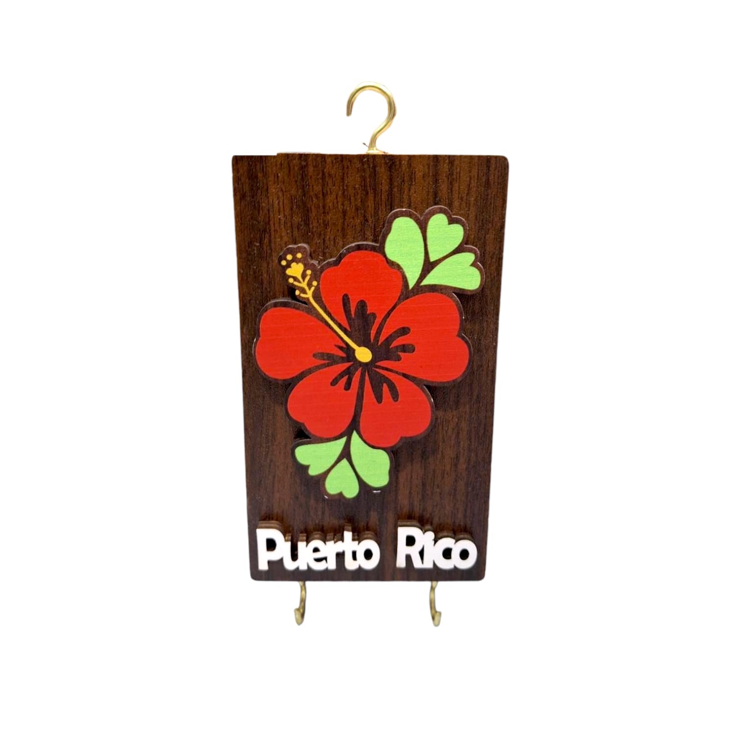 Souvenir de Puerto Rico- Porta llave de Madera con diseño con la Flor Maga.