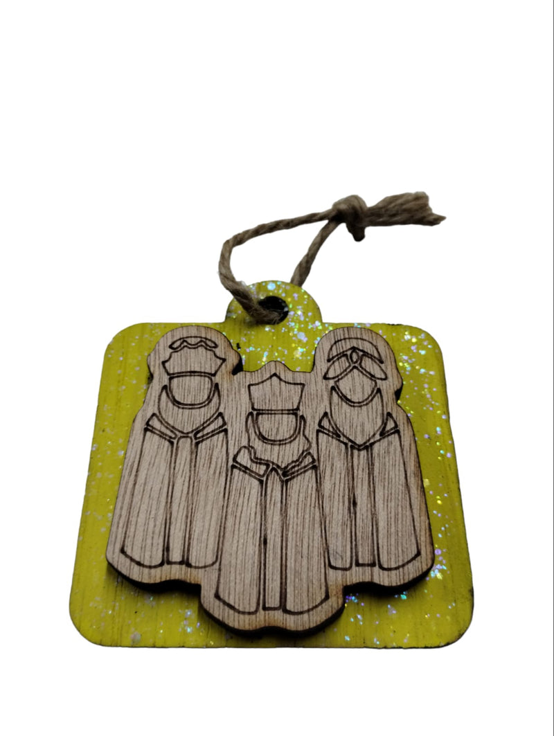 Artesanía en Madera - Ornamentos Tres Reyes Magos en Relieve (de frente) 3'' aprox.