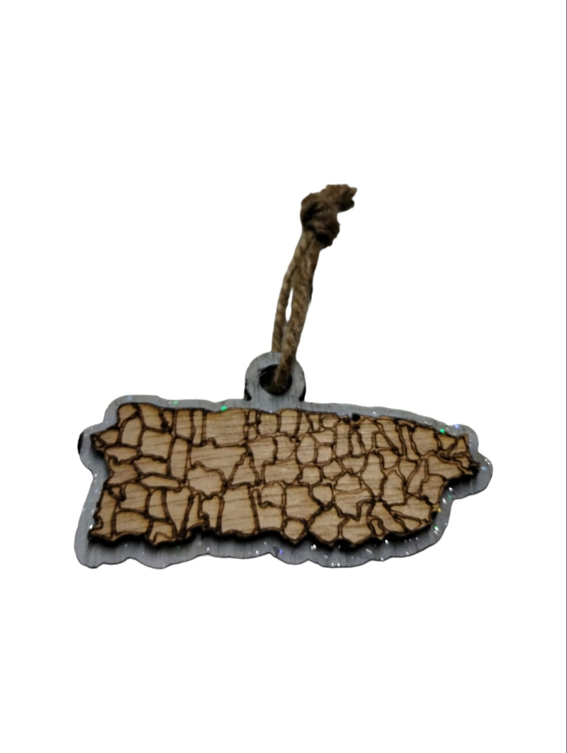 Artesanía en Madera - Ornamentos Mapa De Puerto Rico 3.5'' aprox.