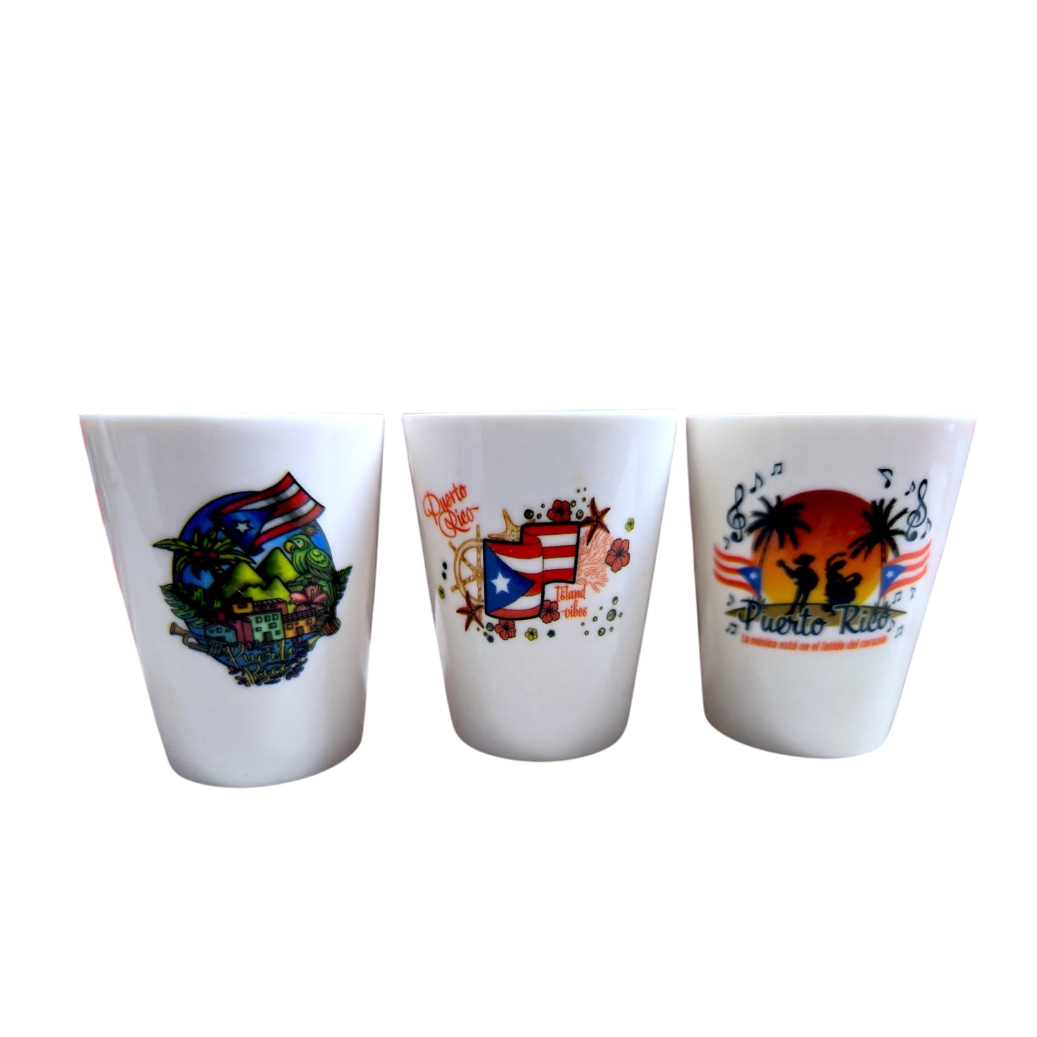 Souvenir de Puerto Rico- 3pc Ceramic Short Cup Set