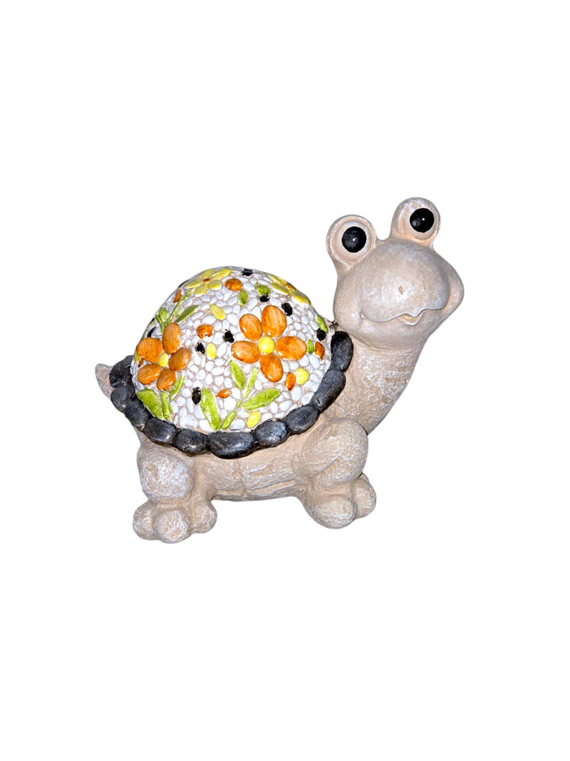 Figura de Ceramica para Patio- Tortuga con flores  en el caparazón