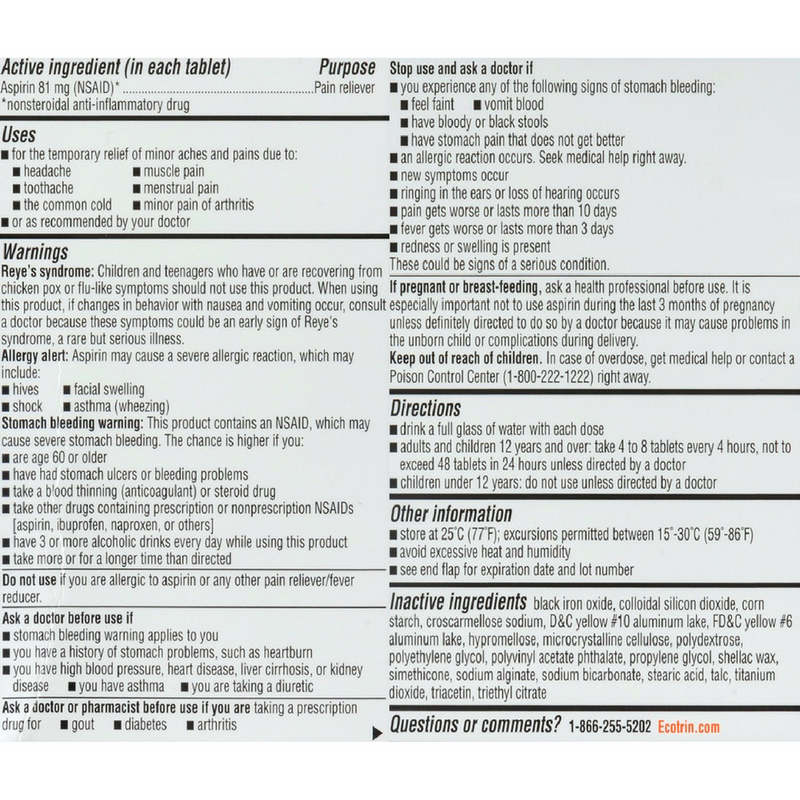 Ecotrin Adult 81mg Tabs (45 Tablets)