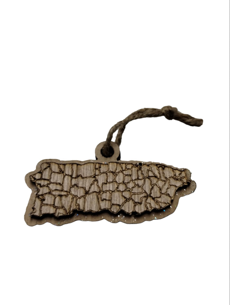Artesanía en Madera - Ornamentos Mapa De Puerto Rico 3.5'' aprox.