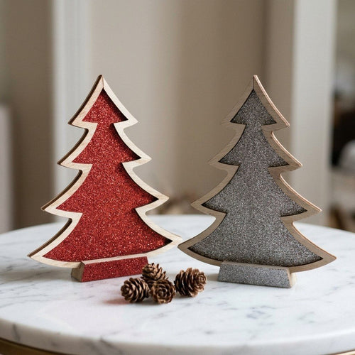 Xmas Wooden Tree Decor 6.6" x 5.5" | Red & Green