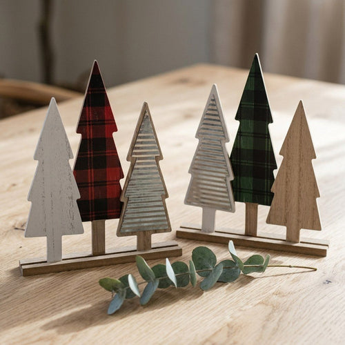 Xmas Wooden & Aluminum Tree Decor 9" x 7.2" | 2 Styles