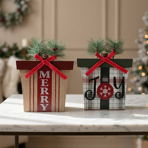 Xmas Wooden Gift Decor 7" | Merry & Joy