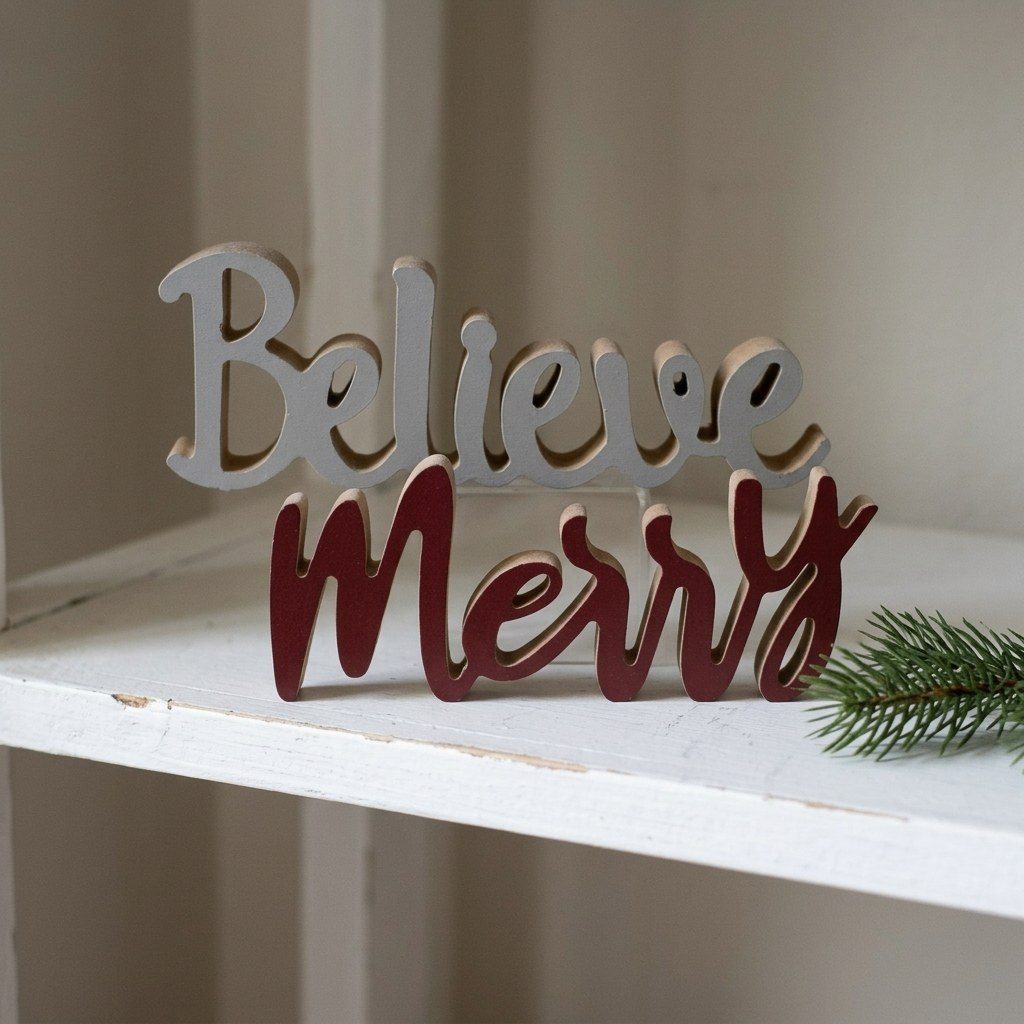 Xmas Wooden Word Decor 8.6" x 3.3" | Merry & Believe