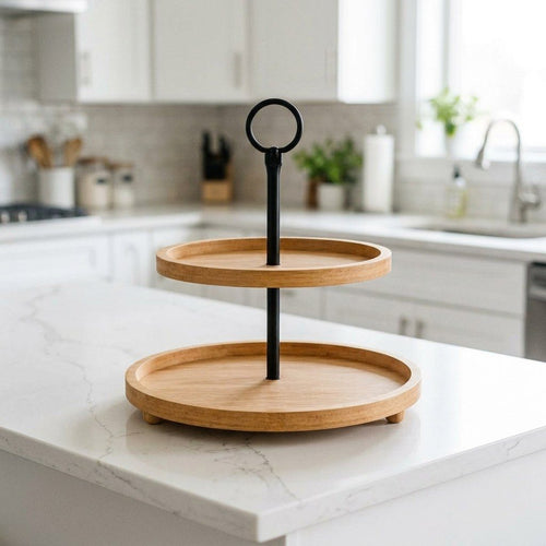 2-Tier Wooden Decorative Tray 11.7" | Easy Assembly