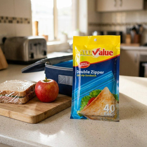 All Value - Double Zipper Sandwich Size / 40 bags – Bolsas con doble cierre para meriendas
