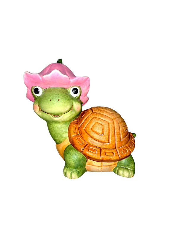 Figura de Ceramica para Patio- Tortuga con flor en la cabeza
