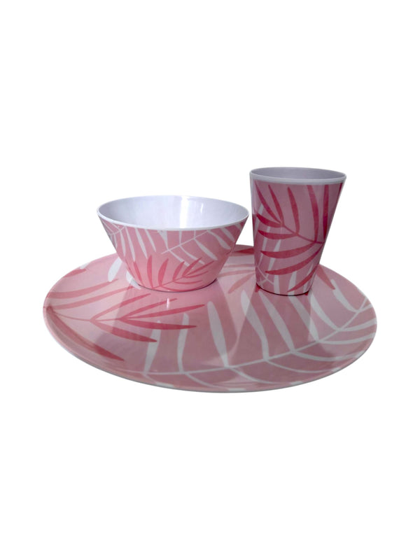 Platos Melaminal con diseño de hoja blancas, Bowl de Melamina con diseño de hoja balncas